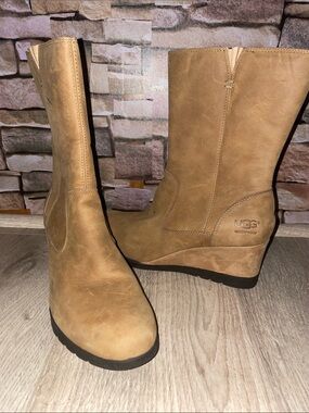 UGG Joely Tan Wedge Mid-Calf Waterproof Boots
